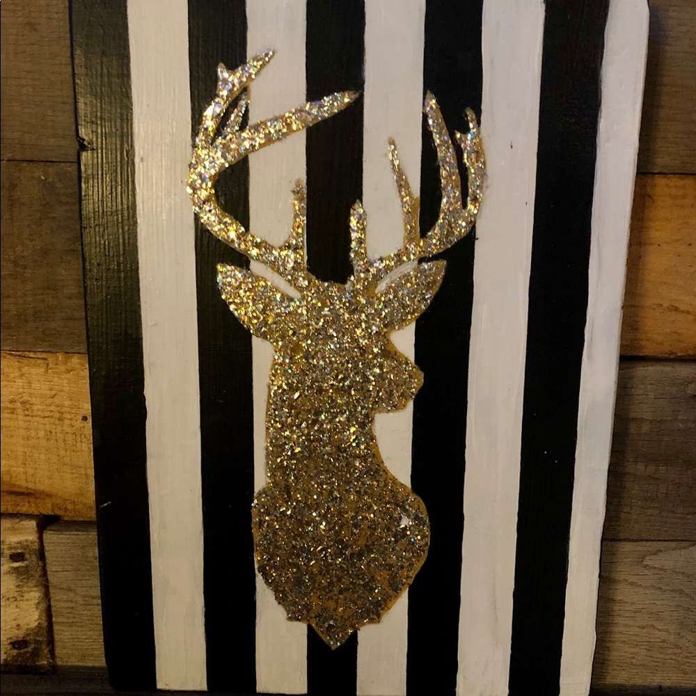 Gold Reindeer Painted Wooden Sign